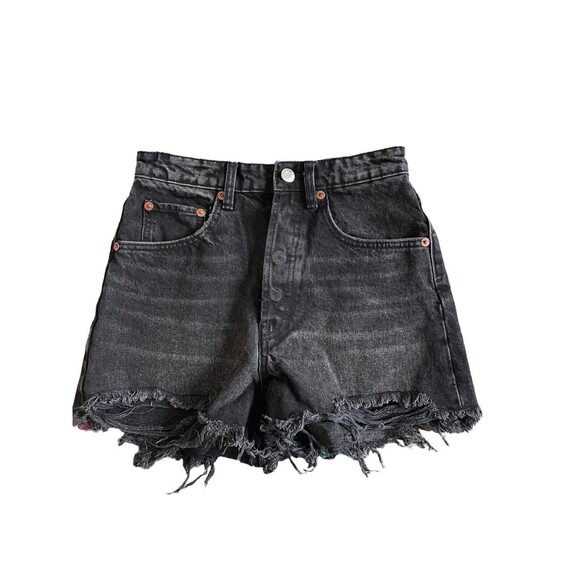 Zara Black Wash Demim Cutoff Button Fly Shorts Womens Size‎ 2 Grunge 90s - Picture 1 of 6